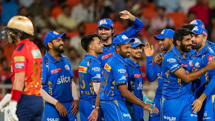 jasprit bumrah with teammates celebrates the wicket of punjab kings