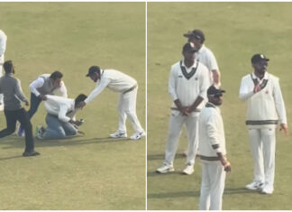 दिल्ली और रेलवे मुकाबला के बीच विराट कोहली से मिलने दूसरी बार मैदान में घुसे फैंस FotoJet 21